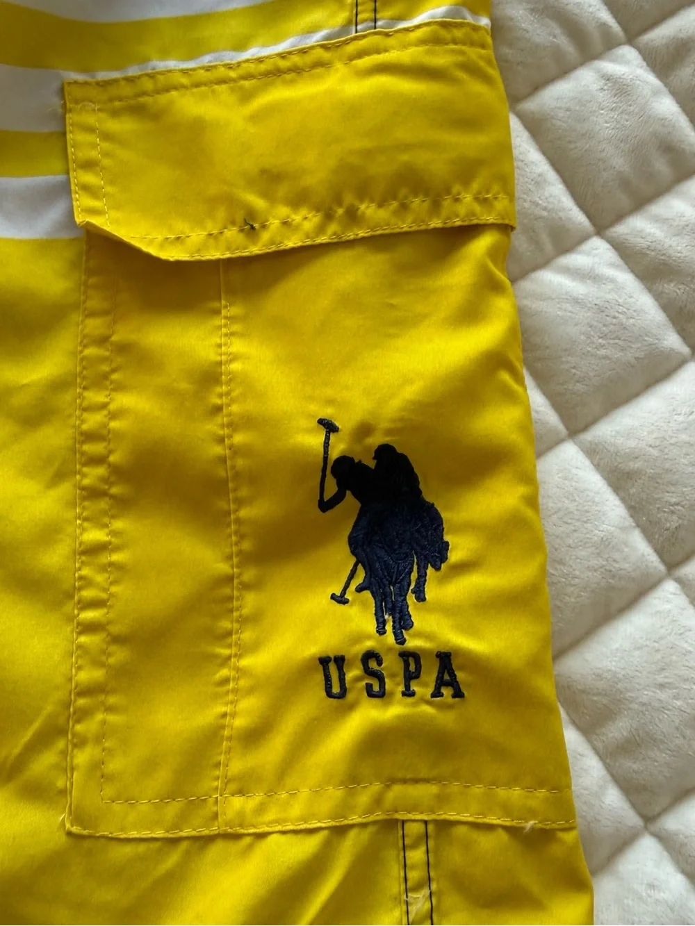 Polo Ralph Lauren Striped Cargo Swim Trunks Men's Size XL Navy Yellow